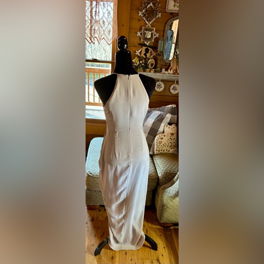 Shona Joy Core High Neck Tulip Ruched Dress in Oyster Size 6 - Picture 5 of 14